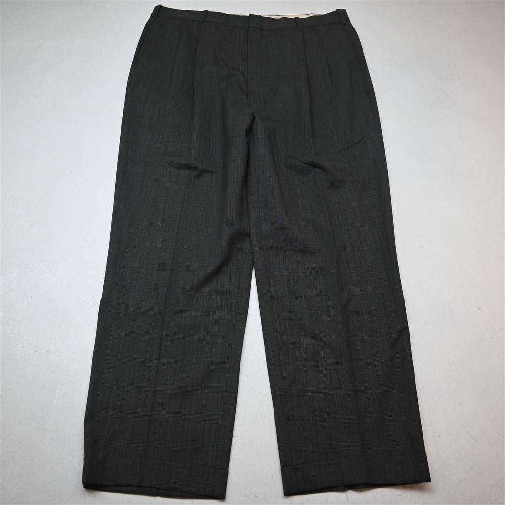 Bespoke 34x30 Gray Glenn Check 100% Wool Pleated Cuffed Baggy Dress Mens Pants